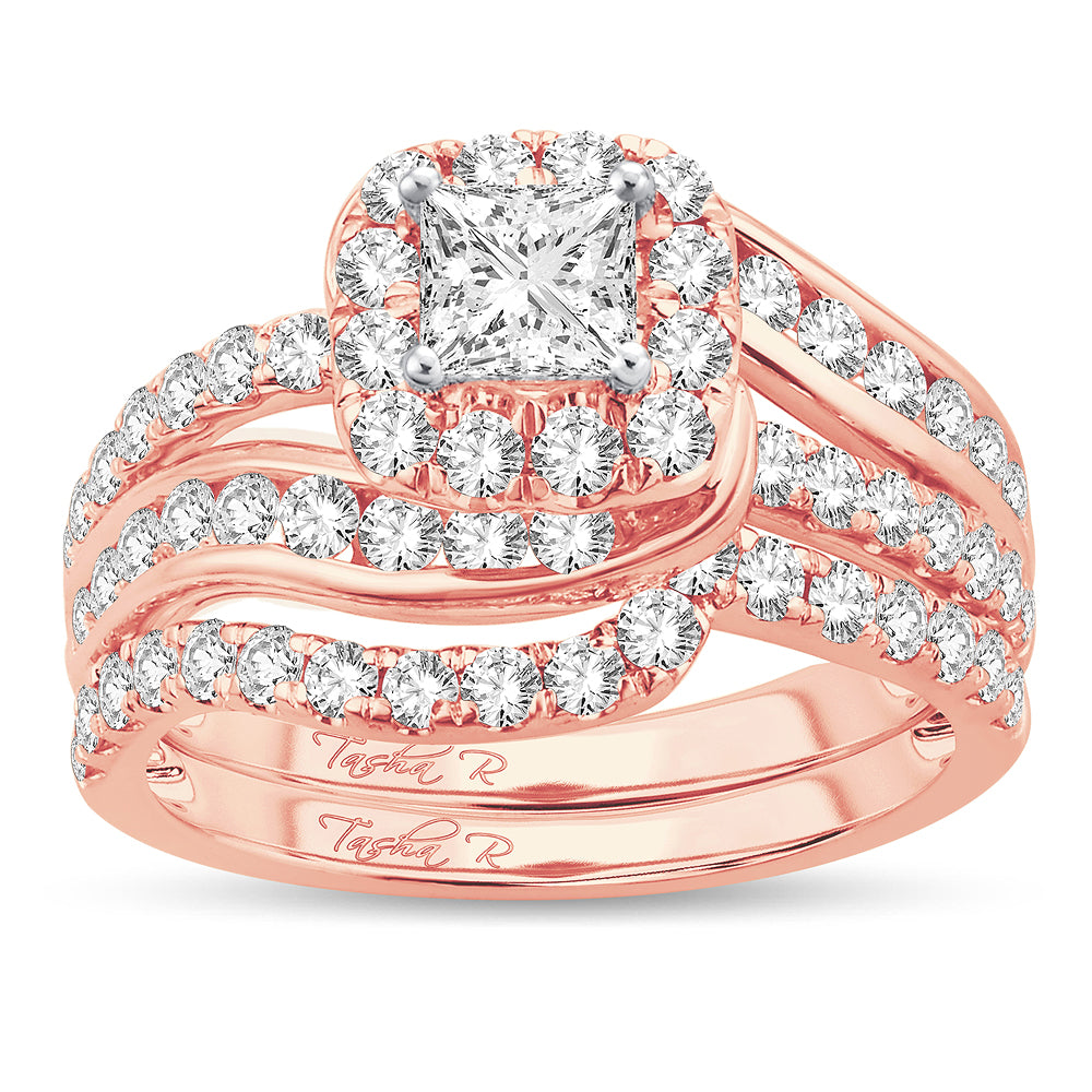 Romantic 14k Rose Gold 2CT Lab Diamond Bridal Ring