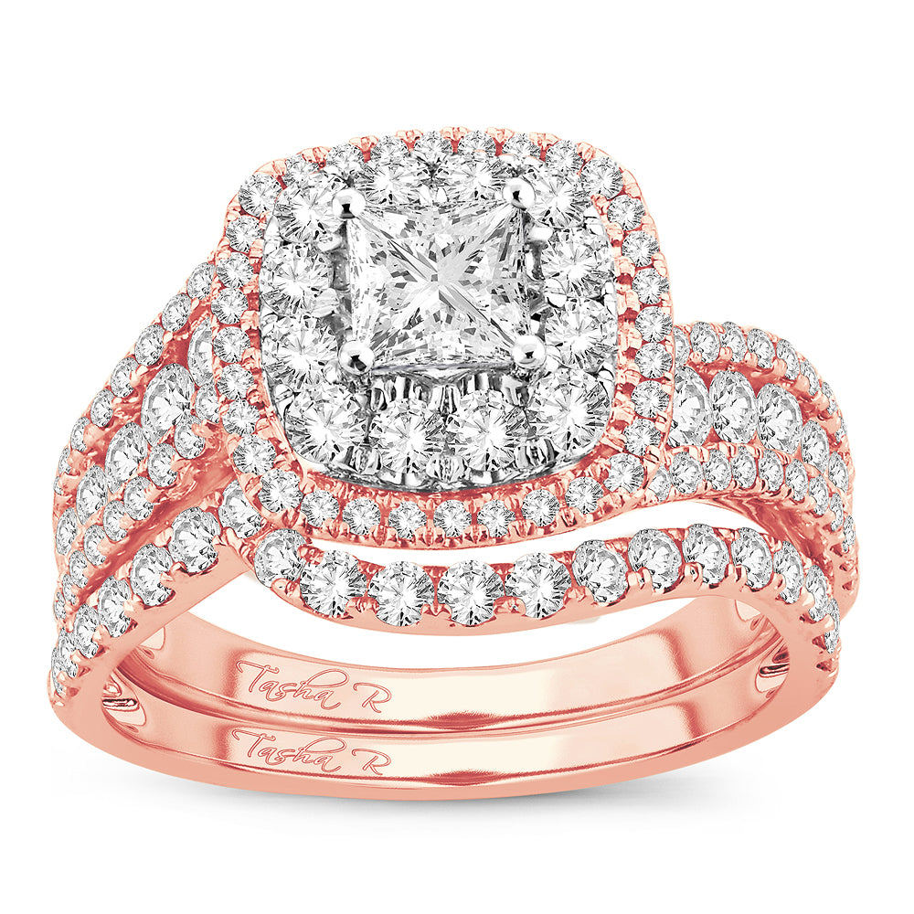 Romantic 14k Rose Gold 2CT Lab Diamond Bridal Ring