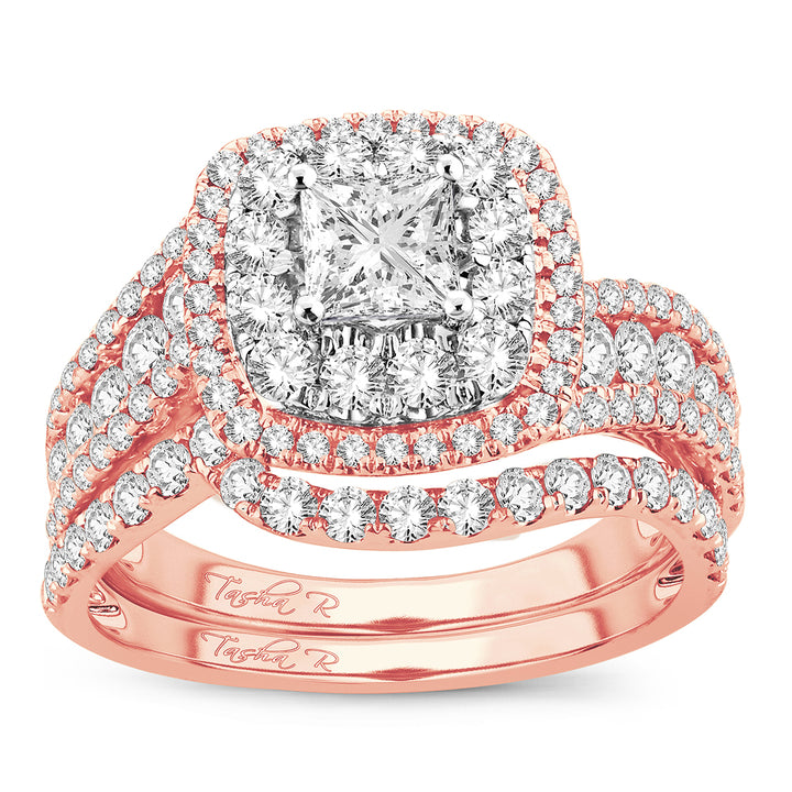 Romantic 14k Rose Gold 2CT Lab Diamond Bridal Ring