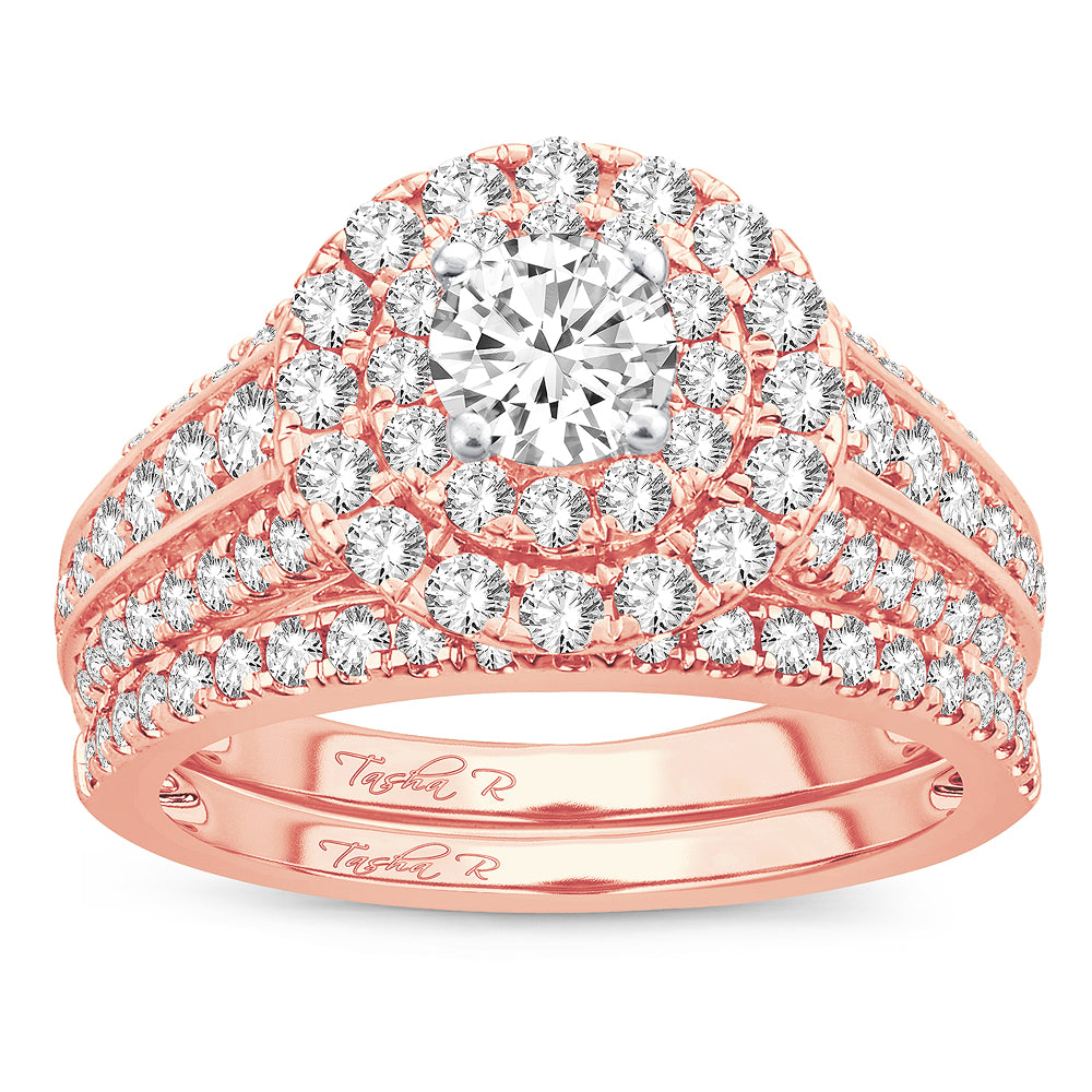 Romantic 14k Rose Gold Lab Diamond Bridal Ring 2CT