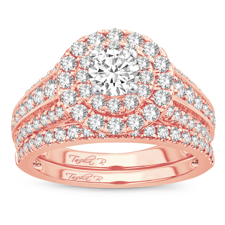Romantic 14k Rose Gold Lab Diamond Bridal Ring 2CT