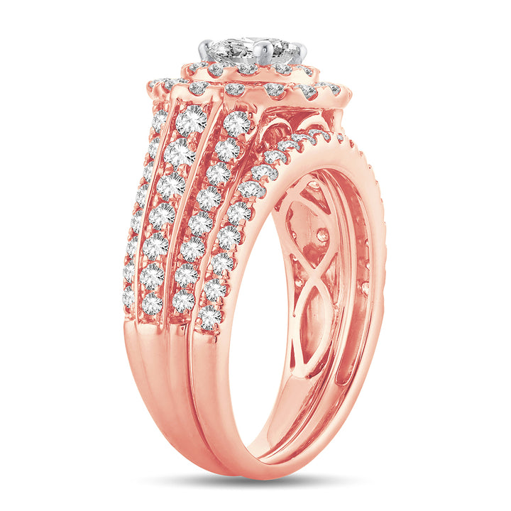Romantic 14k Rose Gold Lab Diamond Bridal Ring 2CT