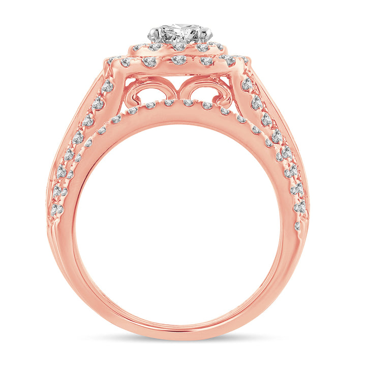Romantic 14k Rose Gold Lab Diamond Bridal Ring 2CT