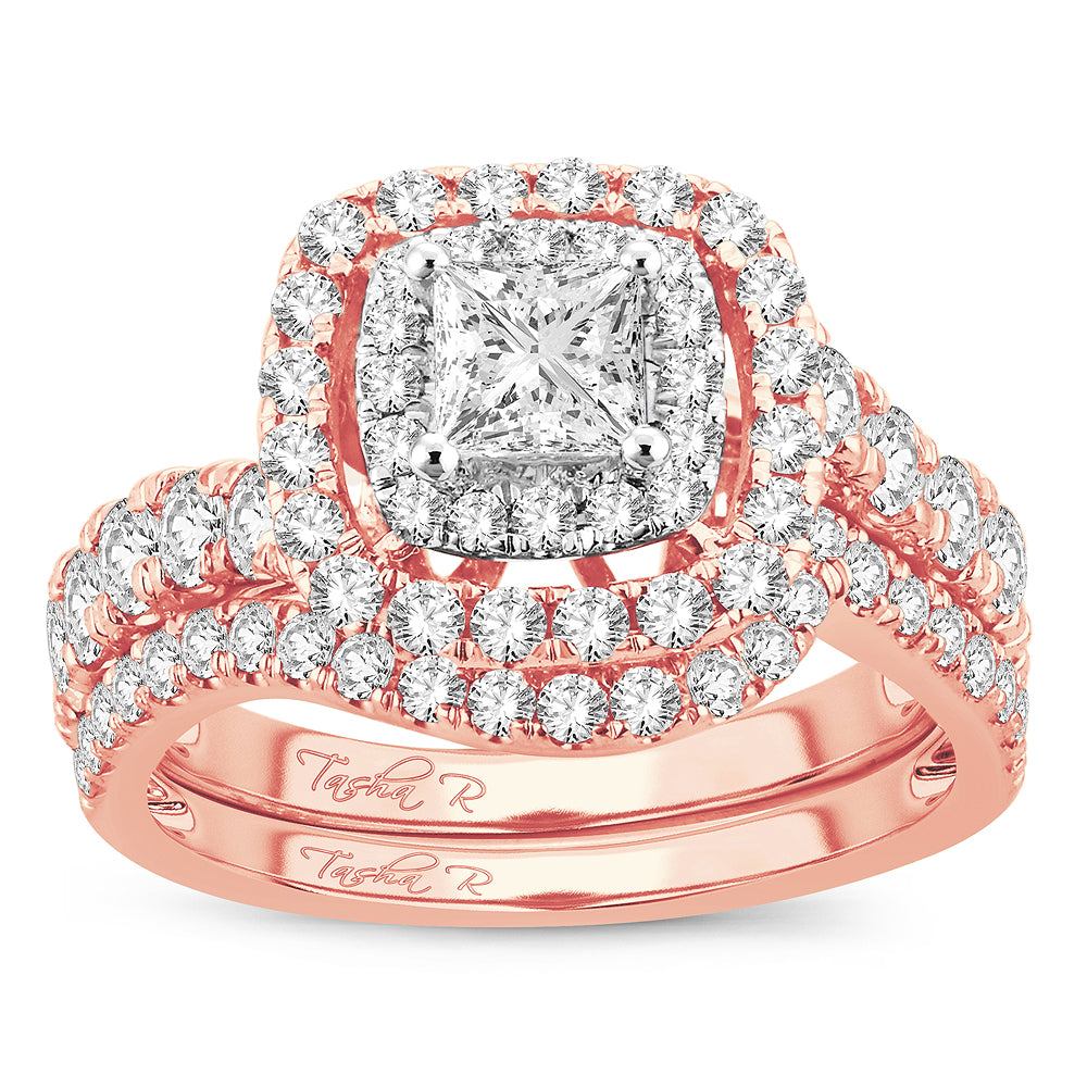 Romantic 14k Rose Gold 2CT Lab Diamond Bridal Ring