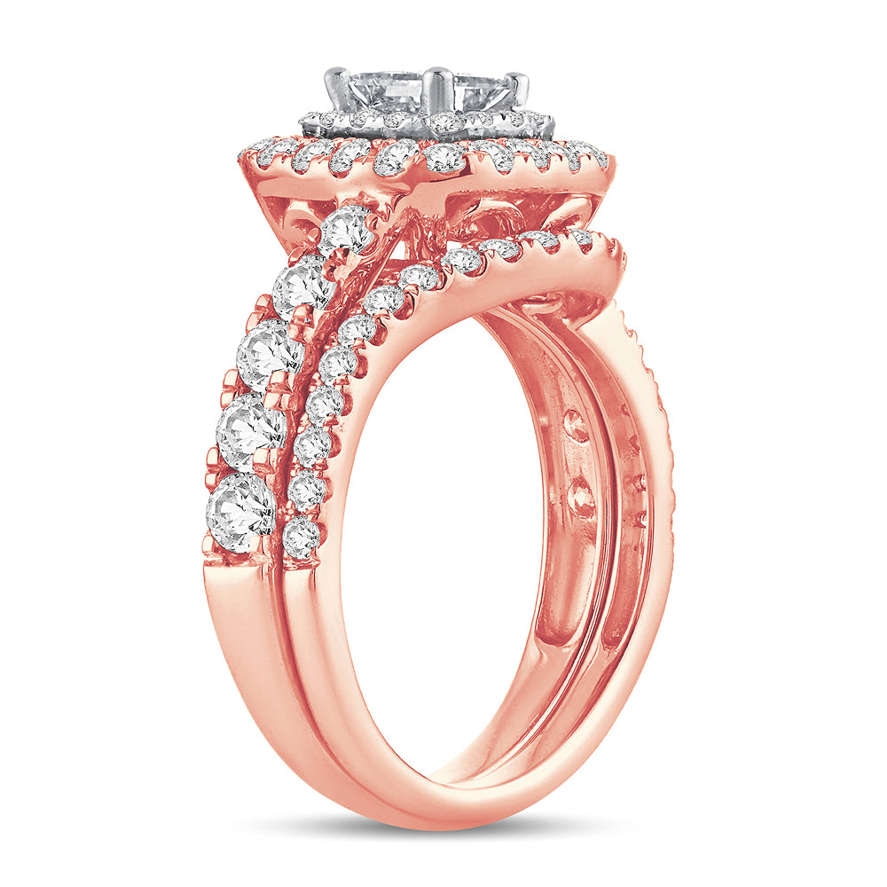 Romantic 14k Rose Gold 2CT Lab Diamond Bridal Ring