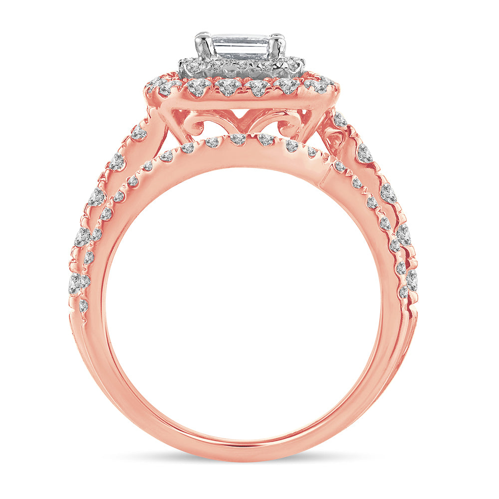 Romantic 14k Rose Gold 2CT Lab Diamond Bridal Ring