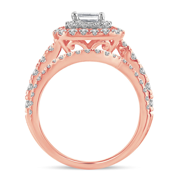 Romantic 14k Rose Gold 2CT Lab Diamond Bridal Ring