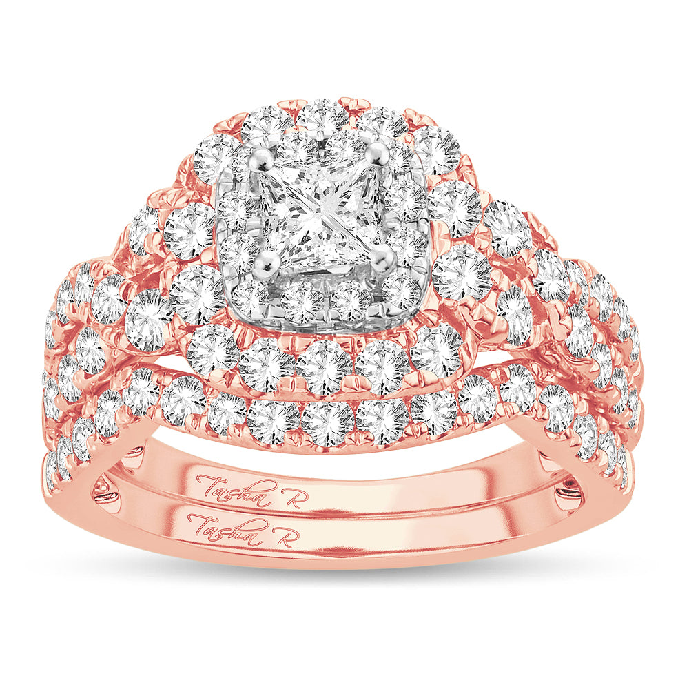 Romantic 14k Rose Gold Lab Diamond Bridal Ring 2CT