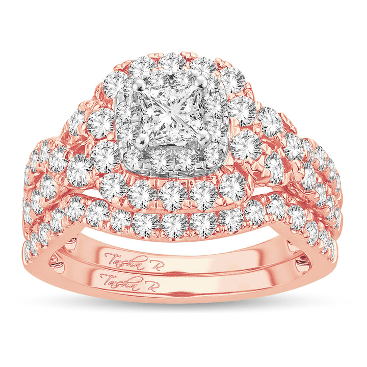 Romantic 14k Rose Gold Lab Diamond Bridal Ring 2CT