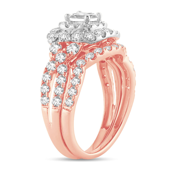 Romantic 14k Rose Gold Lab Diamond Bridal Ring 2CT