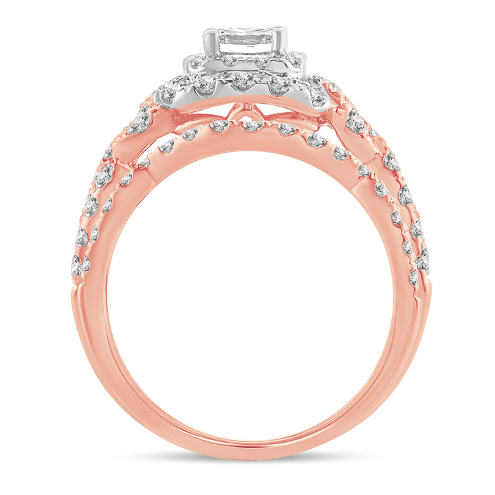 Romantic 14k Rose Gold Lab Diamond Bridal Ring 2CT