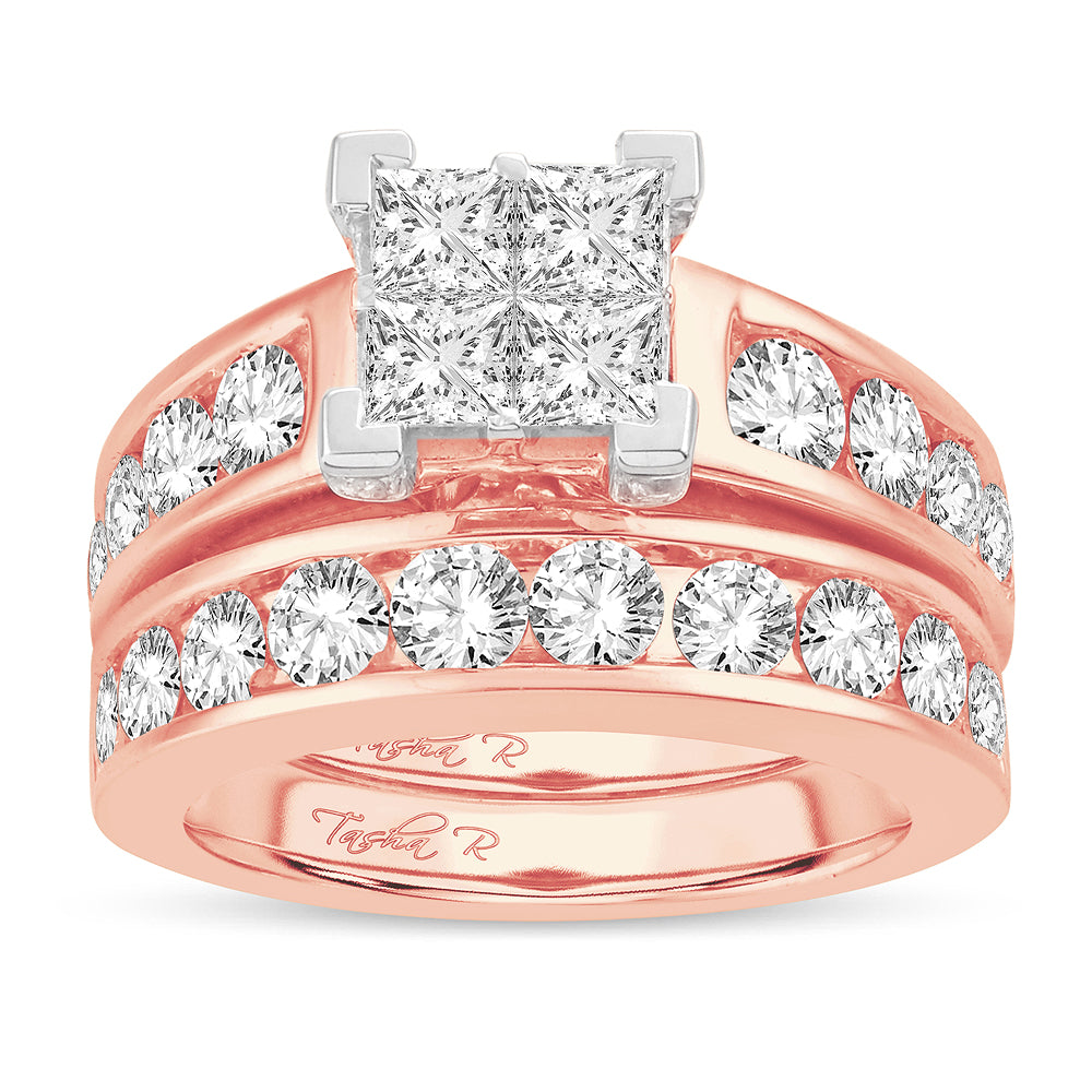 Romantic 14k Rose Gold 3CT Lab Diamond Bridal Ring