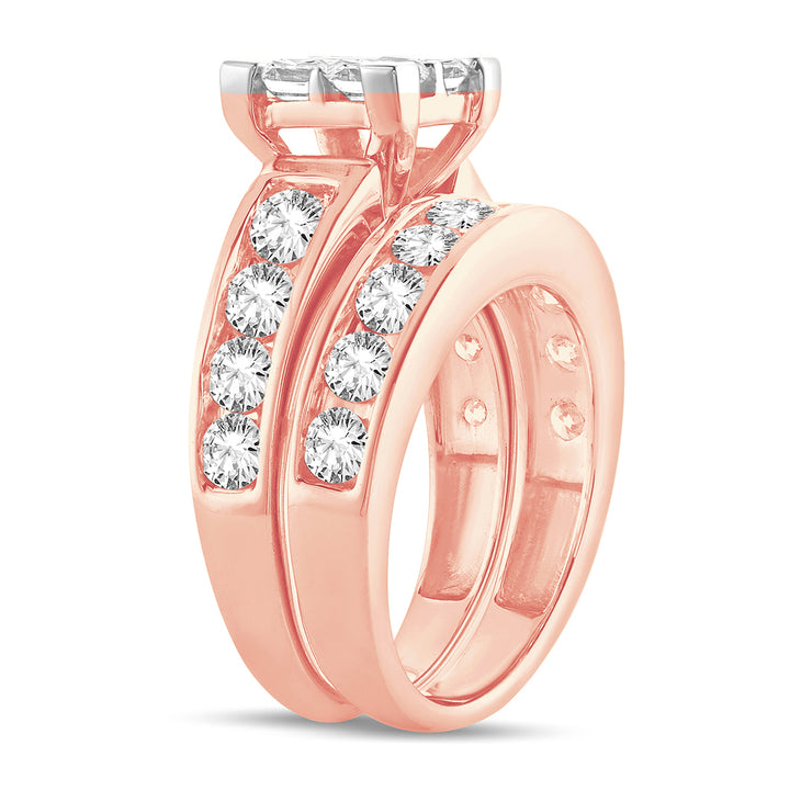 Romantic 14k Rose Gold 3CT Lab Diamond Bridal Ring