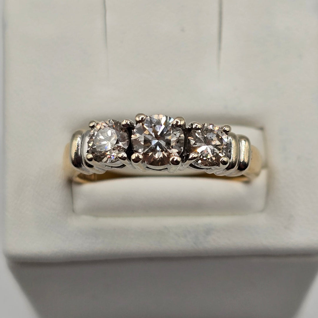 14K Two-Tone Gold 1.49 CTW Natural Diamond Three-Stone Ring 5.9g