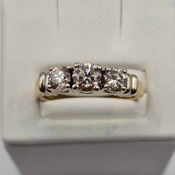 14K Two-Tone Gold 1.49 CTW Natural Diamond Three-Stone Ring 5.9g