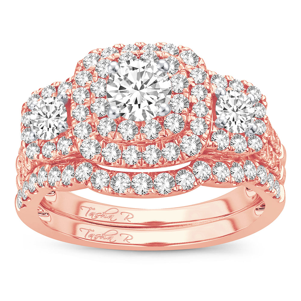 Romantic 14k Rose Gold 2CT Lab Diamond Bridal Ring