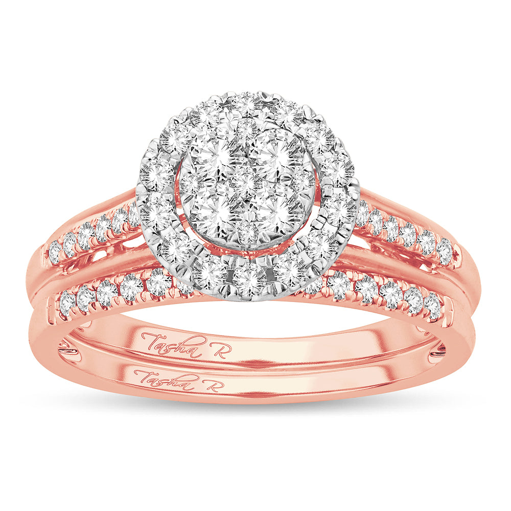 Romantic 14k Rose Gold Lab Diamond Bridal Ring Set