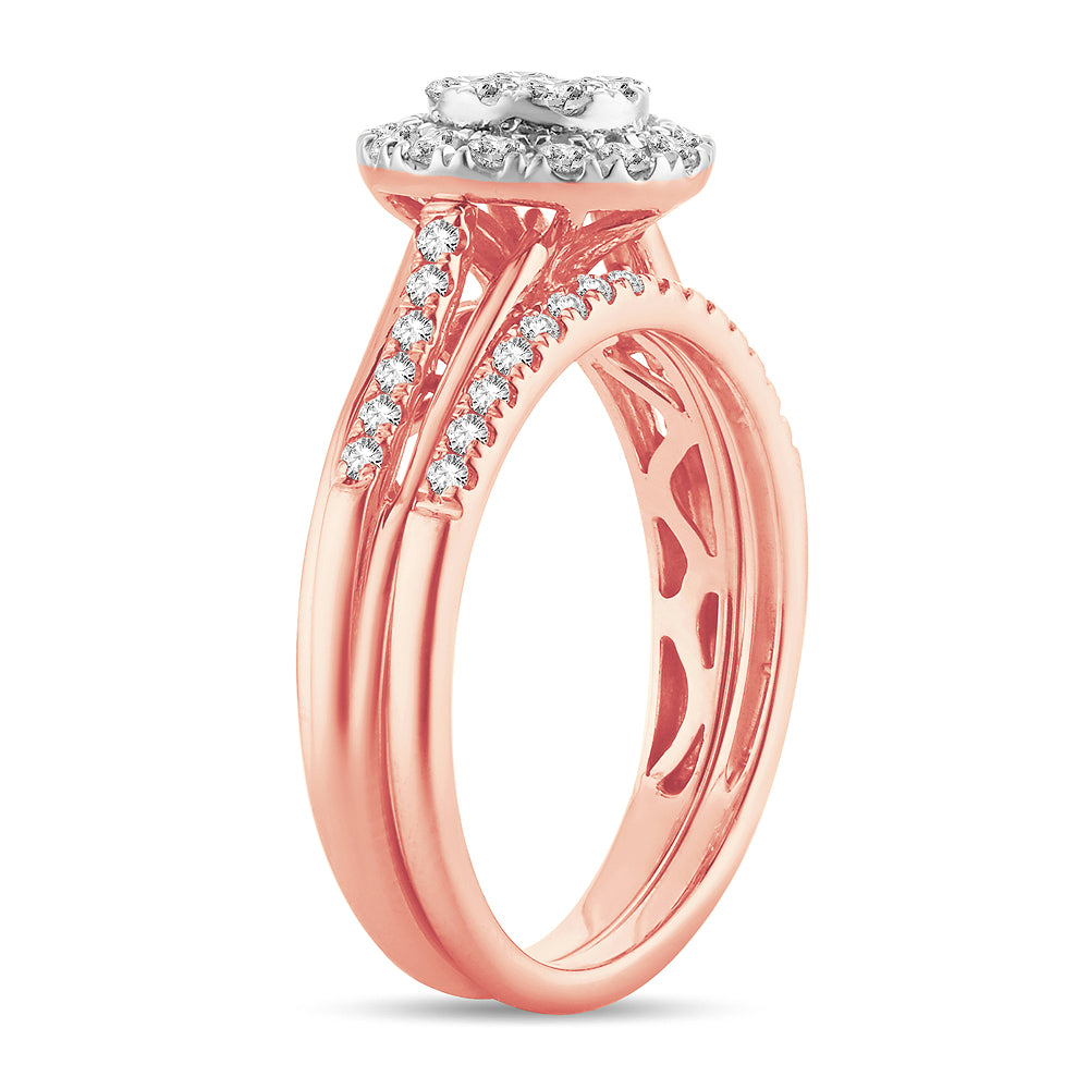 Romantic 14k Rose Gold Lab Diamond Bridal Ring Set