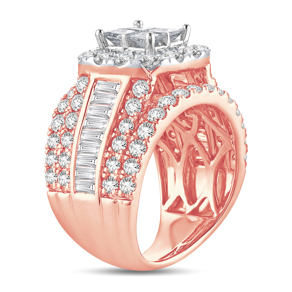 Romantic 14k Rose Gold 4CT Lab Diamond Bridal Ring