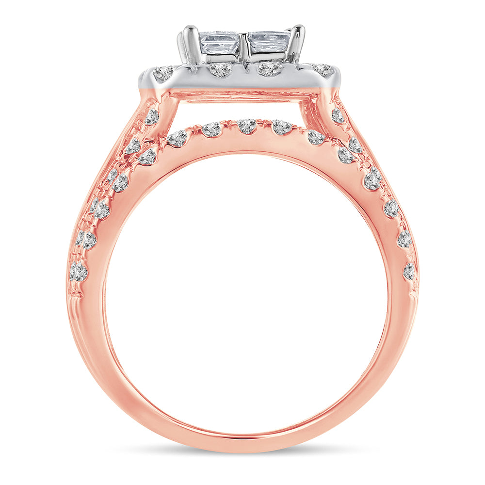 Romantic 14k Rose Gold 4CT Lab Diamond Bridal Ring