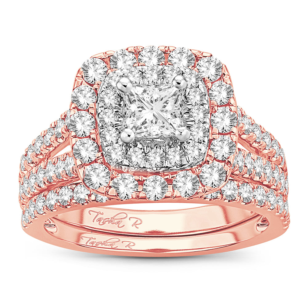Romantic 14k Rose Gold 2CT Lab Diamond Bridal Ring
