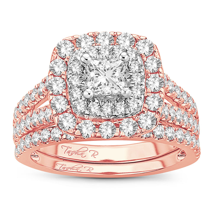 Romantic 14k Rose Gold 2CT Lab Diamond Bridal Ring