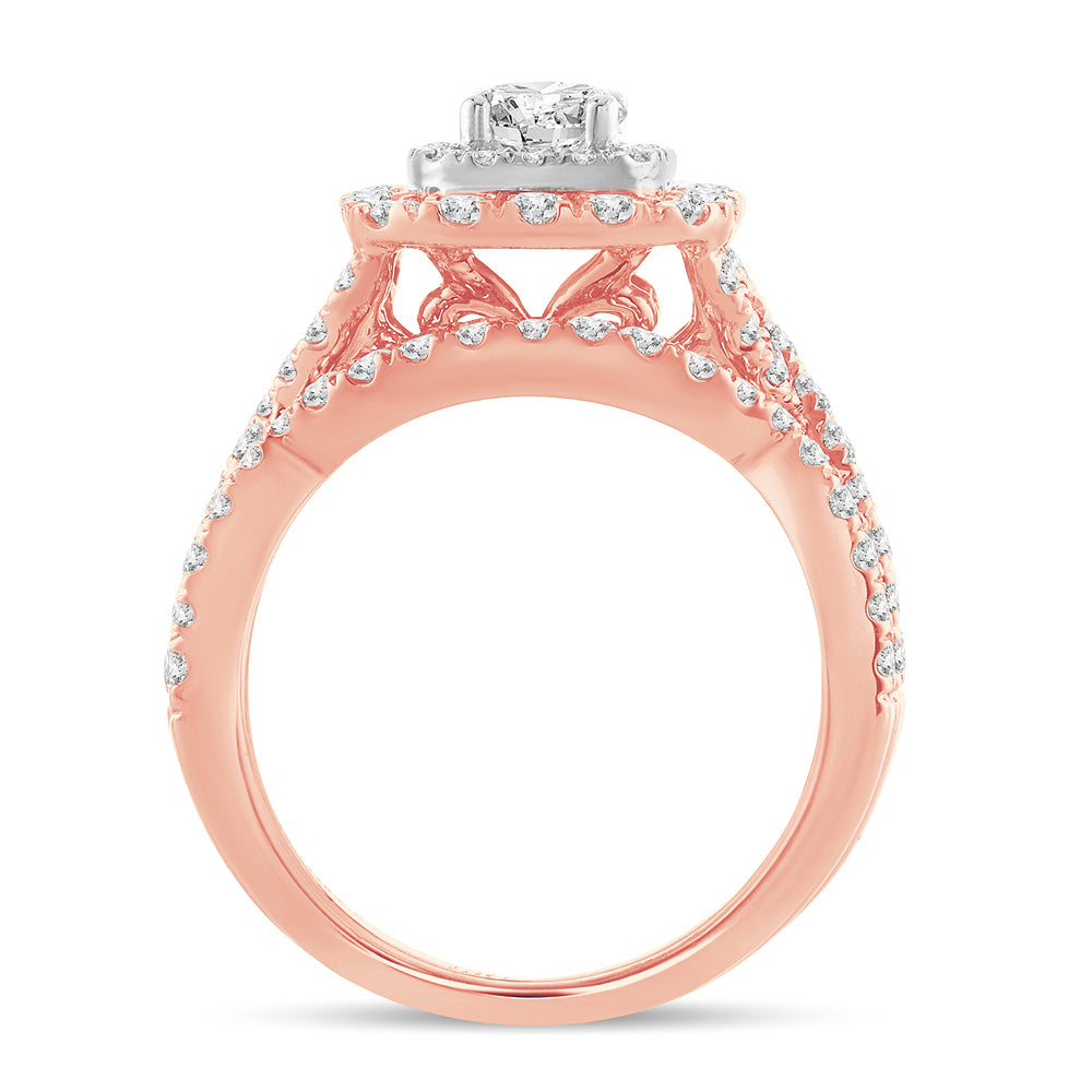 Romantic 14k Rose Gold 2CT Lab Diamond Bridal Ring