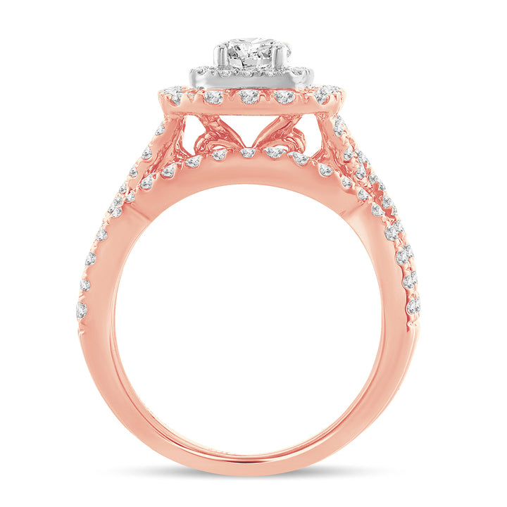 Romantic 14k Rose Gold 2CT Lab Diamond Bridal Ring