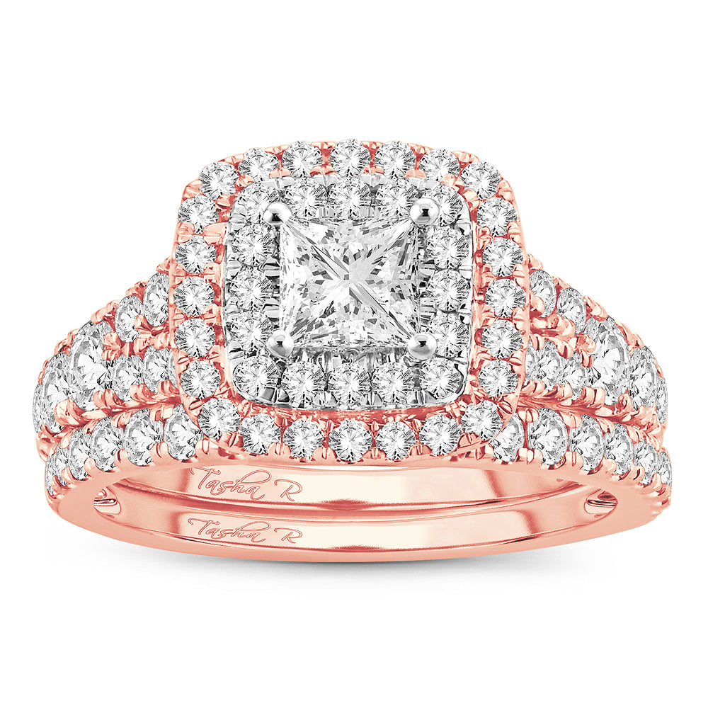 Romantic 14k Rose Gold 2CT Lab Diamond Bridal Ring