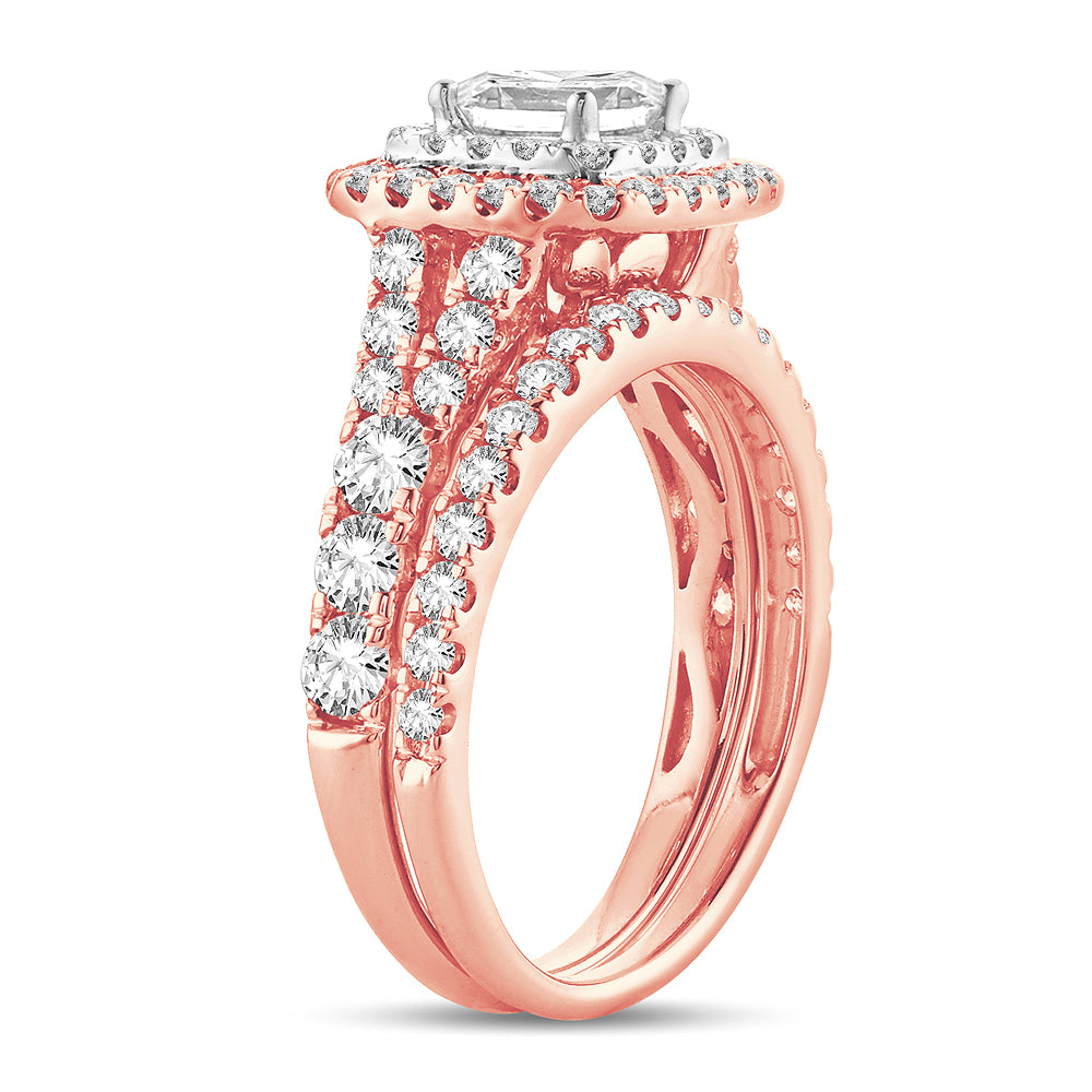 Romantic 14k Rose Gold 2CT Lab Diamond Bridal Ring