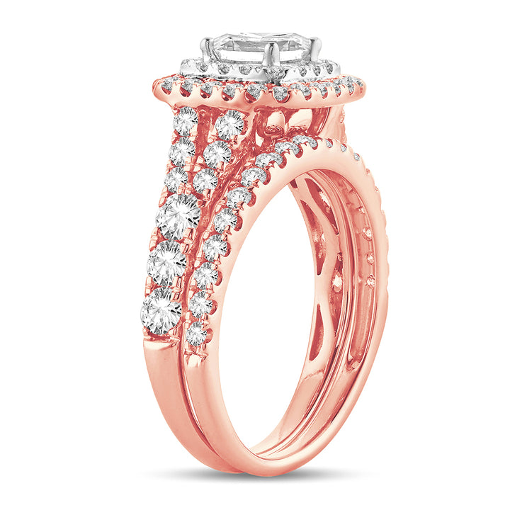 Romantic 14k Rose Gold 2CT Lab Diamond Bridal Ring