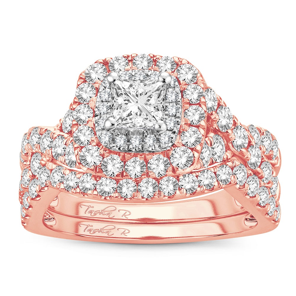 Romantic 14k Rose Gold 2CT Lab Diamond Bridal Ring