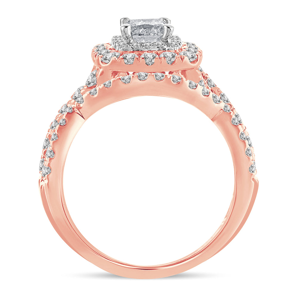 Romantic 14k Rose Gold 2CT Lab Diamond Bridal Ring