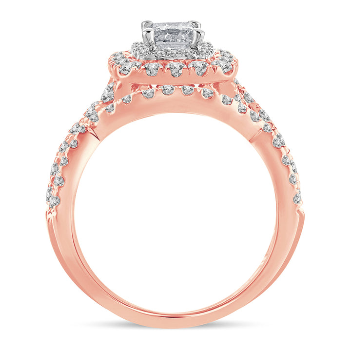 Romantic 14k Rose Gold 2CT Lab Diamond Bridal Ring