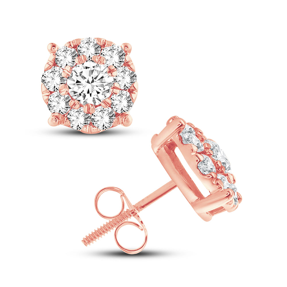 Romantic 14k Rose Gold Lab Diamond Stud Earrings - 1CT Brilliance