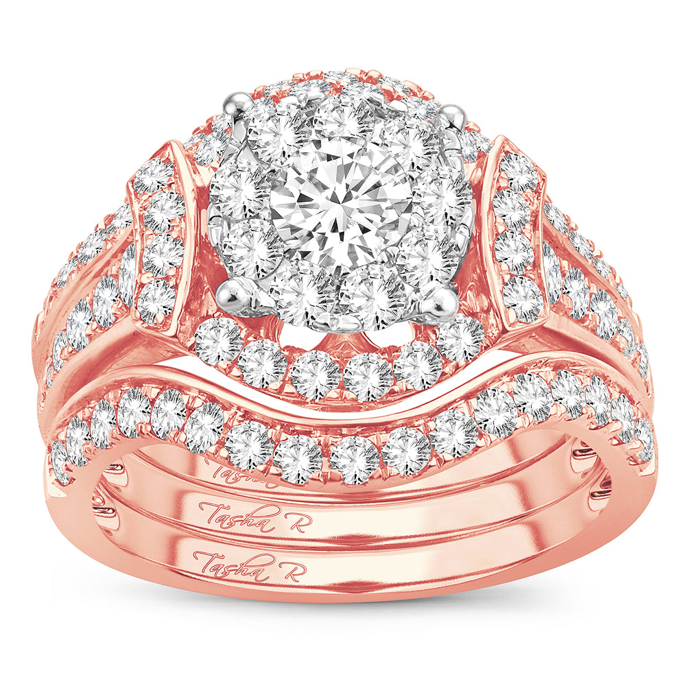 Romantic 14k Rose Gold Lab Diamond Bridal Ring 2CT