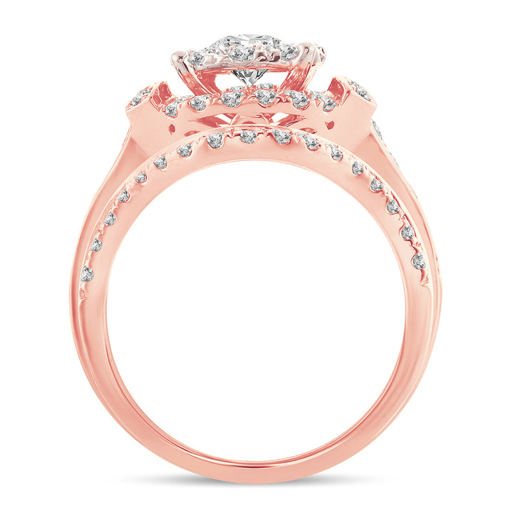 Romantic 14k Rose Gold Lab Diamond Bridal Ring 2CT
