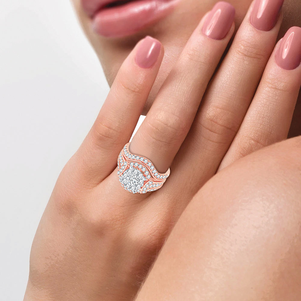 Romantic 14k Rose Gold Lab Diamond Bridal Ring 2CT