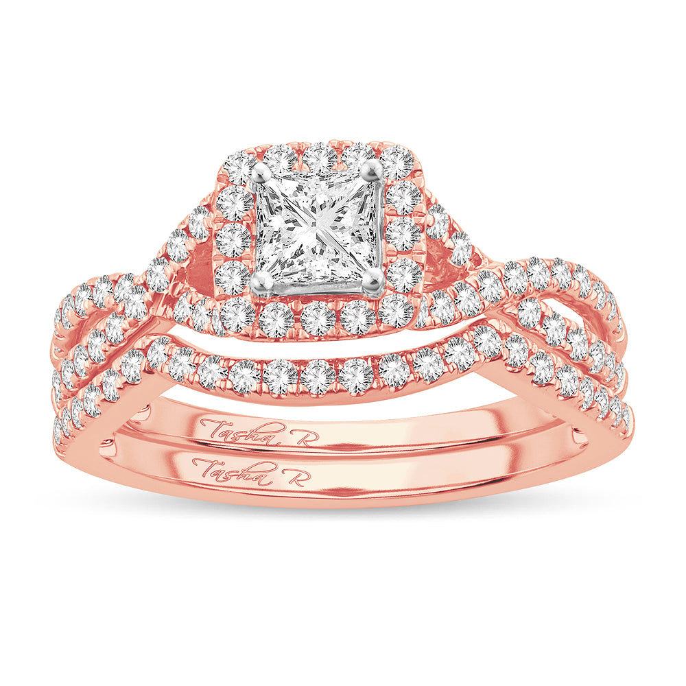 Romantic 14k Rose Gold 1CT Lab Diamond Bridal Ring Set