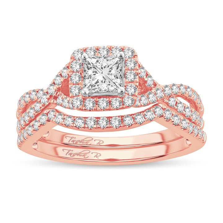 Romantic 14k Rose Gold 1CT Lab Diamond Bridal Ring Set