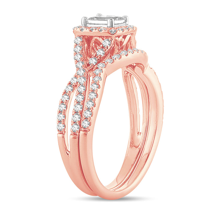 Romantic 14k Rose Gold 1CT Lab Diamond Bridal Ring Set