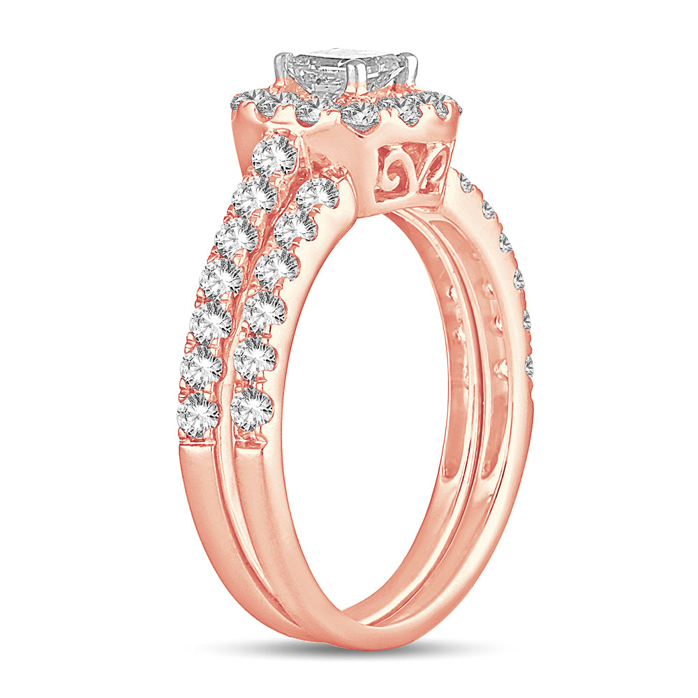 Romantic 14k Rose Gold Lab Diamond Bridal Ring (1.42CT)