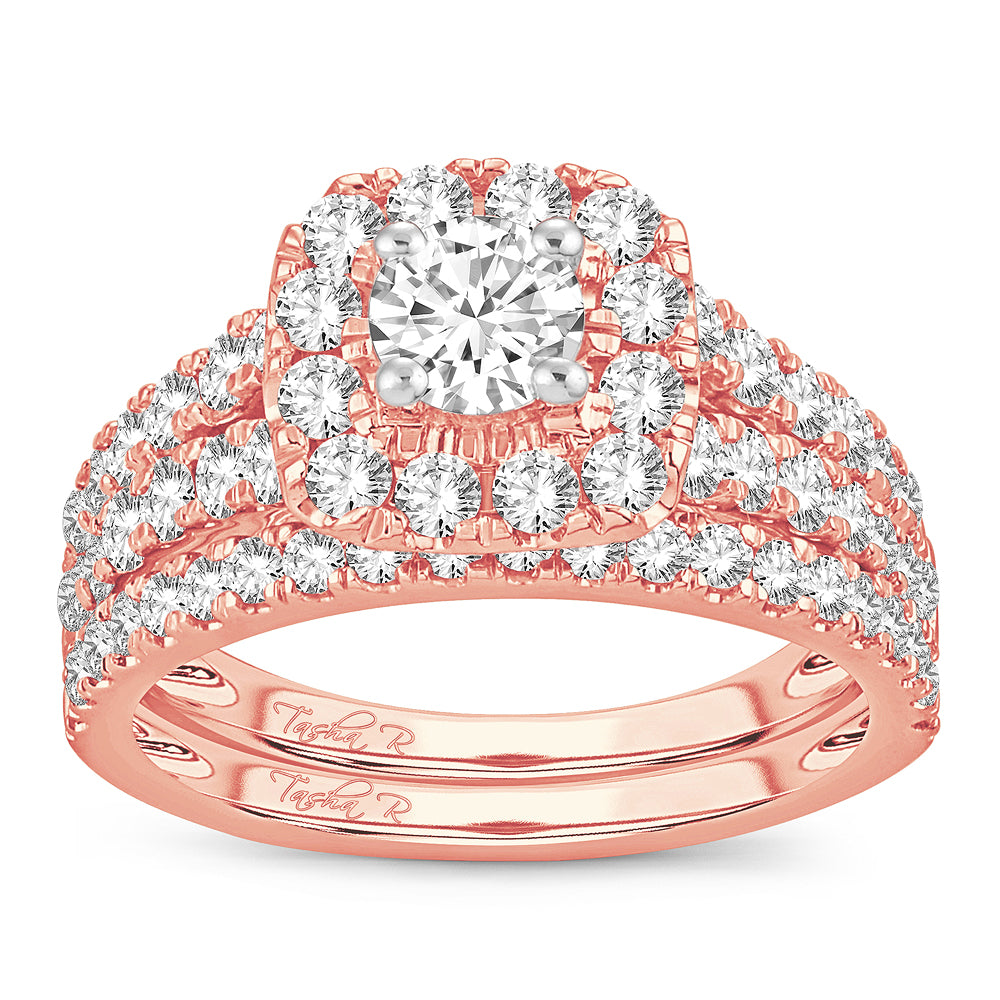 Romantic 14k Rose Gold 2CT Lab Diamond Bridal Ring