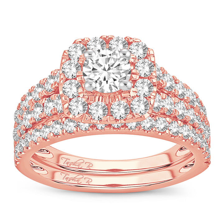 Romantic 14k Rose Gold 2CT Lab Diamond Bridal Ring