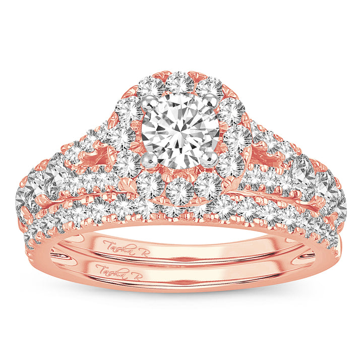 Romantic 14k Rose Gold 2CT Lab Diamond Bridal Ring