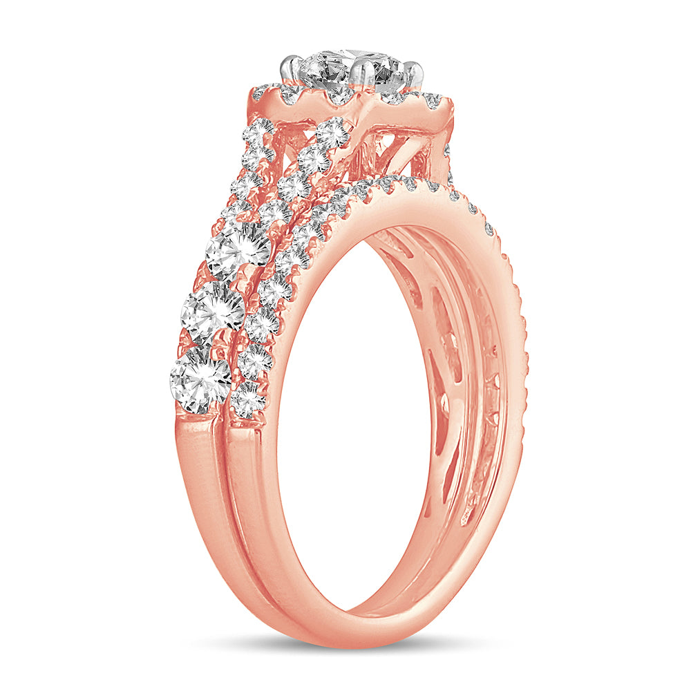 Romantic 14k Rose Gold 2CT Lab Diamond Bridal Ring