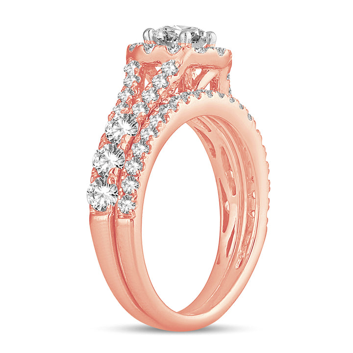 Romantic 14k Rose Gold 2CT Lab Diamond Bridal Ring