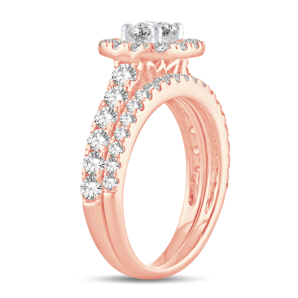 Romantic 14k Rose Gold 2CT Lab Diamond Bridal Ring