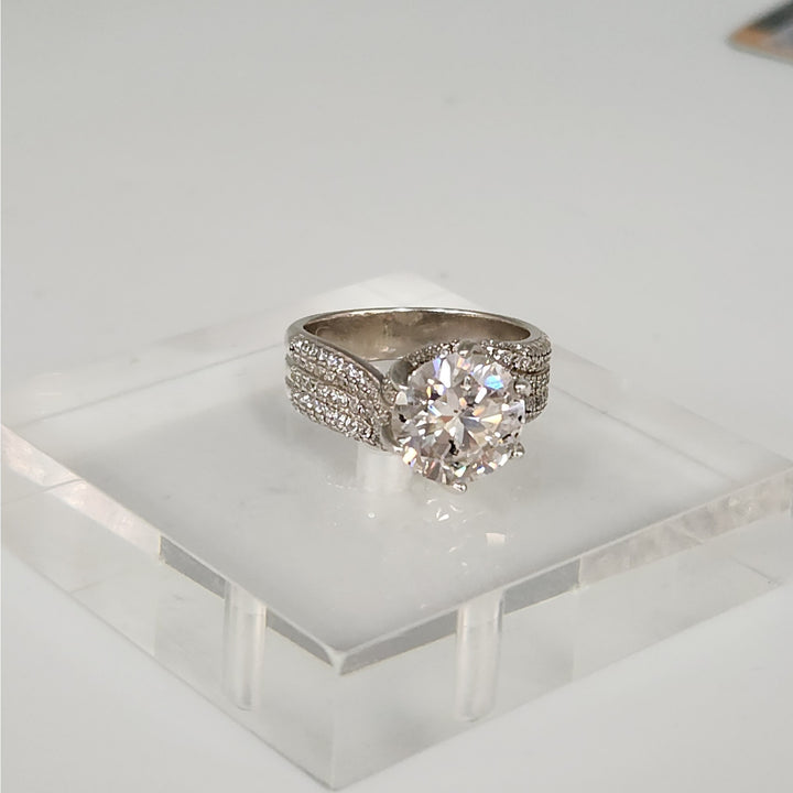 5.00 CT GRA Certified D VVS1 Round Moissanite Pav'e Ring 925 Sterling Silver