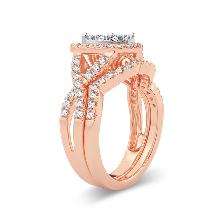 Romantic 14k Rose Gold Lab-Grown 1ct Diamond Bridal Ring